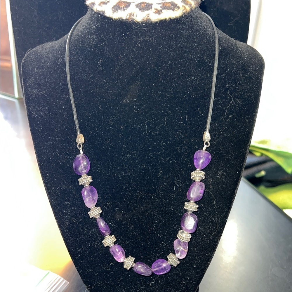 Amethyst crystal Beaded Necklace 19 inches long Handmade